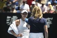 Paula Badosa after beating Coco Gauff in the quarterfinals of the 2025 Australian Open. (Source: Getty)